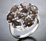 Эффектное серебряное кольцо с дымчатым кварцем