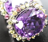 Превосходные серебряные серьги с аметистами и разноцветными сапфирами Серебро 925