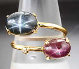 Золотое кольцо cо звездчатым сапфиром 6,74 карата, рубином 3,52 карата и бриллиантом Золото