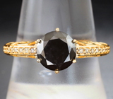 Объемное золотое кольцо с черным и бесцветными бриллиантами 1,99 карата Золото