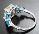 Эффектное серебряное кольцо с зеленым аметистом и «неоновыми» апатитами