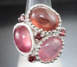 Серебряное кольцо с сапфирами и альмандинами гранатами