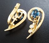 Золотые серьги c редкими синими шпинелями высоких характеристик 1,16 карата и бриллиантами