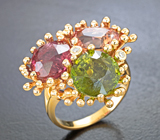 Золотое кольцо с разноцветными турмалинами 9,54 карата и бриллиантами Золото