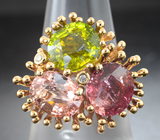 Золотое кольцо с разноцветными турмалинами 9,54 карата и бриллиантами Золото