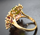 Золотое кольцо с разноцветными турмалинами 9,54 карата и бриллиантами