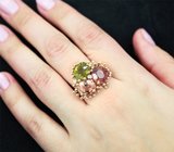 Золотое кольцо с разноцветными турмалинами 9,54 карата и бриллиантами