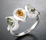 Чудесное серебряное кольцо с разноцветными турмалинами