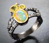 Серебряное кольцо с кристаллическим эфиопским опалом и перидотом