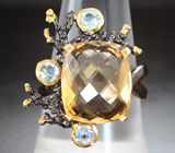 Серебряное кольцо с цитрином 7,27 карата и голубыми топазами Серебро 925