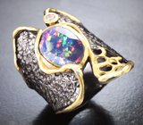 Серебряное кольцо с ограненным черным опалом