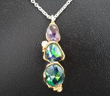 Серебряное колье с ограненными черными опалами