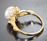 Золотое кольцо с морской жемчужиной с розовым люстром 6,39 карата и сапфирами Золото