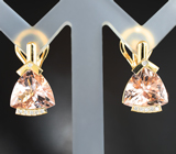 Золотые серьги с яркими персиковыми морганитами 7,8 карата и бриллиантами! Топовые характеристики