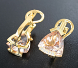 Золотые серьги с яркими персиковыми морганитами 7,8 карата и бриллиантами! Топовые характеристики Золото