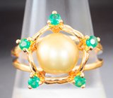 Комплект с золотистым морским жемчугом 14,76 карата и уральскими изумрудами Золото