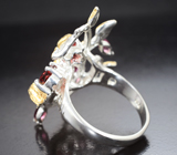 Серебряное кольцо с альмандинами и родолитами гранатами