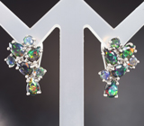 Великолепное серебряные серьги с ограненными черными опалами Серебро 925