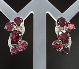 Превосходные серебряные серьги с родолитами Серебро 925