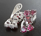 Превосходные серебряные серьги с родолитами Серебро 925