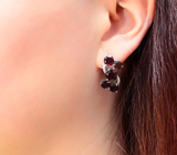 Превосходные серебряные серьги с родолитами Серебро 925