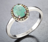 Замечательное серебряное кольцо с изумрудом и разноцветными сапфирами Серебро 925