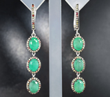 Замечательные серебряные серьги с изумрудами и разноцветными сапфирами Серебро 925