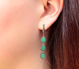 Замечательные серебряные серьги с изумрудами и разноцветными сапфирами Серебро 925