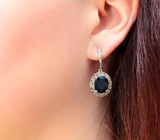 Роскошные серебряные серьги с крупными синими сапфирами и разноцветными сапфирами Серебро 925