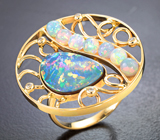 Золотое кольцо с австралийским дублет опалом 3,3 карата, кристаллическими эфиопскими опалами и бриллиантами