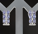 Стильные серебряные серьги с танзанитами Серебро 925