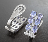 Стильные серебряные серьги с танзанитами Серебро 925