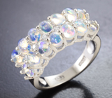 Эффектное cеребряное кольцо с кристаллическими эфиопскими опалами