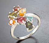 Яркое серебряное кольцо с разноцветными турмалинами Серебро 925