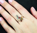 Яркое серебряное кольцо с разноцветными турмалинами