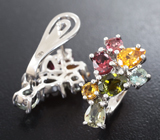 Яркие серебряные серьги с разноцветными турмалинами Серебро 925