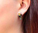 Яркие серебряные серьги с разноцветными турмалинами Серебро 925