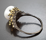 Серебряное кольцо с жемчужиной и перидотами Серебро 925