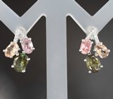 Прелестные серебряные серьги с разноцветными турмалинами