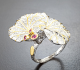 Оригинальное серебряное кольцо с лабораторными рубинами Серебро 925