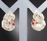 Оригинальные серебряные серьги с лабораторными рубинами Серебро 925