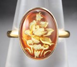 Золотое кольцо с резным янтарем 2,35 карата