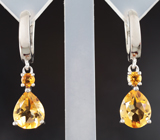 Замечательные серебряные серьги с цитринами Серебро 925