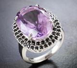 Шикарное серебряное кольцо с аметистом 11,4 карата и черными шпинелями Серебро 925