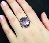 Шикарное серебряное кольцо с аметистом 11,4 карата и черными шпинелями Серебро 925