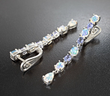 Серебряные серьги с кристаллическими эфиопскими опалами и танзанитами Серебро 925