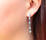 Серебряные серьги с кристаллическими эфиопскими опалами и танзанитами Серебро 925