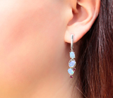 Превосходные серебряные серьги с кристаллическими эфиопскими опалами и рубинами Серебро 925