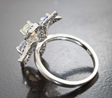 Роскошное серебряное кольцо с кристаллическими эфиопскими опалами, танзанитами и черными шпинелями Серебро 925