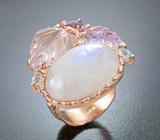 Серебряное кольцо с лунным камнем 14,19 карата, аметистами, аметрином и голубыми топазами Серебро 925
